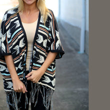 Load image into Gallery viewer, Bohemian Tasseled  Printing Mid-Sleeved Striped Coat