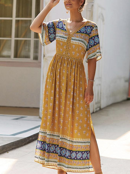 Women Summer Boho Floral Maxi Print Dress