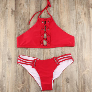 2018 Red Hollow Sexy Swimwear Bikini Sets