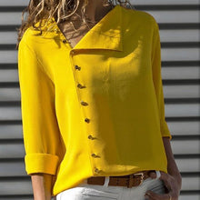 Load image into Gallery viewer, Casual Solid Color Irregular Diagonal Collar Button Long Sleeve Shirt