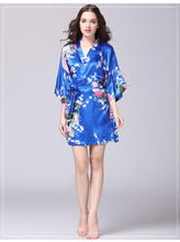 Load image into Gallery viewer, Silk nightgown women&#39;s summer mid sleeve peacock pajamas bathrobe large size home clothes 2
