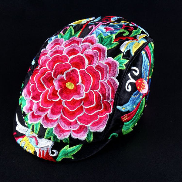 Tibetan Style Embroidered Floral Hat Cap