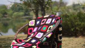 Grandmother's Block Checkered Handmade Crochet Blanket