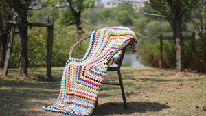 Color Striped Handmade Crochet Blanket Woven Cotton Thread Retro Pastoral Style Mat