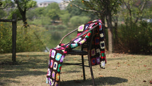 Grandmother's Block Checkered Handmade Crochet Blanket