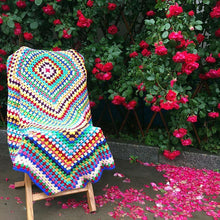 Load image into Gallery viewer, Color Striped Handmade Crochet Blanket Woven Cotton Thread Retro Pastoral Style Mat