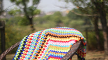 Load image into Gallery viewer, Color Striped Handmade Crochet Blanket Woven Cotton Thread Retro Pastoral Style Mat