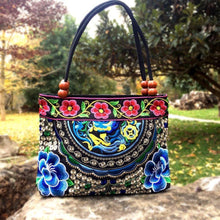 Load image into Gallery viewer, Small Peony Embroidery Ethnic Travel Women Shoulder Bags Handmade Canvas Wood Beads Handbag - hiblings