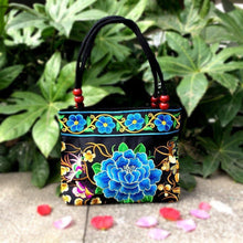 Load image into Gallery viewer, Big Peony Embroidery Ethnic Travel Women Shoulder Bags Handmade Canvas Wood Beads Handbag - hiblings