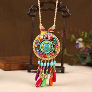 Hand-woven Folk Style Tibet Spike Long Necklace - hiblings