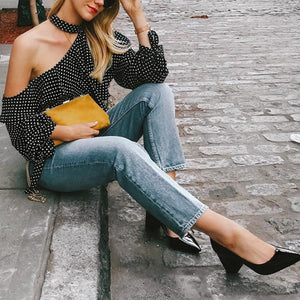 Polka Dot One Shoulder Irregular T Shirt