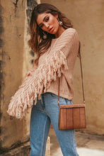 Load image into Gallery viewer, Solid Color Round Neck Long Sleeve Tassel Sweater