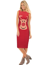 Load image into Gallery viewer, Stylish Women Xmas dress bodycon round neck sleeveless ladies casual party dress