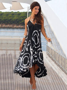 2018 Print Black Halter Beach Maxi Long Dress