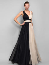 Load image into Gallery viewer, Two-color Sleeveless V-Neck Maxi Evening Dress