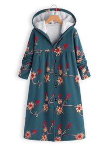 Floral Printed Long Hoodie Coat Outwear