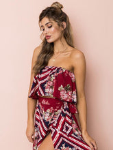 Load image into Gallery viewer, Printed Off Shoulder Tops High Waist Side Split Maxi Skirt Two Pieces Set