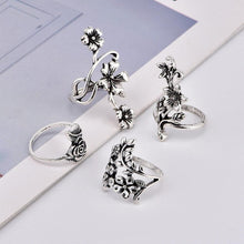 Load image into Gallery viewer, Vintage 4 Pcs Ring Set Bohemian Flower Silver Rings Punk Knuckle Ring Set