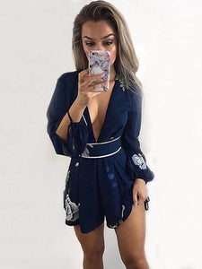 Flower Backless Deep V Neck Rompers