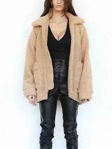 Loose Padded Warm Lamb Lamb Leisure Lapel Double Pocket Coat
