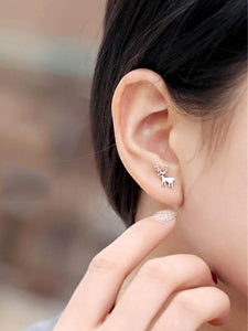 Cute Deer Christmas Tree Sliver Color Stud Earrings