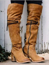 Load image into Gallery viewer, winter suede round head side zipper high thick heel boots