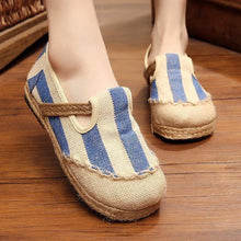 Load image into Gallery viewer, Stripe Pattern Flax Breathable Retro Flat Slip On Women Shoes