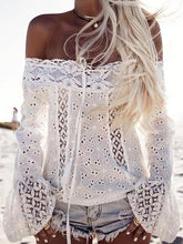 Load image into Gallery viewer, Lace Off Shoulder Flared Sleeves Cover-Ups Tops