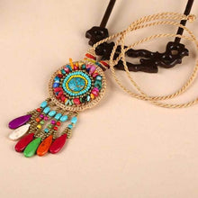 Load image into Gallery viewer, Hand-woven Folk Style Tibet Turquoise Spike Long Necklace