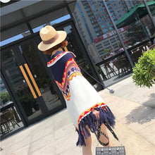 Load image into Gallery viewer, Folk Style Tassel Knit Shawl Cloak Sweater