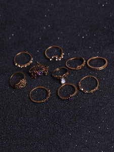 10Pcs Vintage Crown Rings Accessories