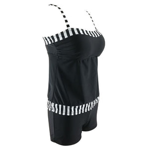 New Digital Printing Black and White StripsTwo-piece Sexy High Waist Swimwear