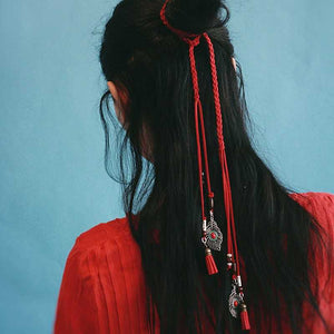 Ethnic Tibetan Headdress Magenta Hair Rope Hair Accessories Tassel Hair with Antique Headband