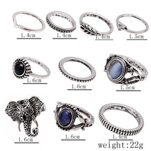 Load image into Gallery viewer, Bohemian Elephants Ring Retro Stone 10pcs Rings Sets For Women