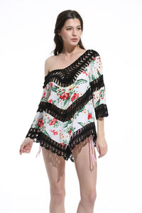 Print Lace Pullover Beach Swimwear Tops Bikini Cover Up