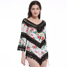 Load image into Gallery viewer, Print Lace Pullover Beach Swimwear Tops Bikini Cover Up