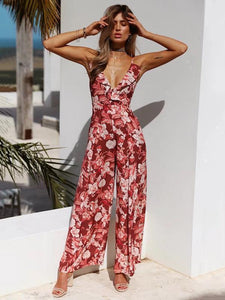 Flower Sleeveless Backless Wide Leg Pants Jumpsuit