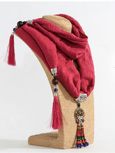 Load image into Gallery viewer, Autumn And Winter New Fringed Linen Cotton Solid Color Bohemian Shawl Scarf