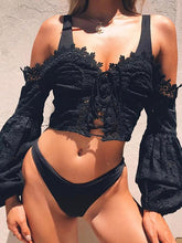 Load image into Gallery viewer, Sexy Off Shoulder Puff Sleeve Vintage Hollow Shirts Tops Blouse