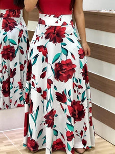 2018 Floral Short Sleeve High Waist Maxi Dress