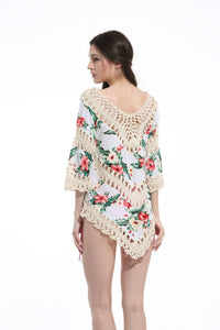 Print Lace Pullover Beach Swimwear Tops Bikini Cover Up