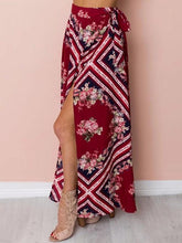 Load image into Gallery viewer, Printed Off Shoulder Tops High Waist Side Split Maxi Skirt Two Pieces Set