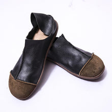 Load image into Gallery viewer, Fashionable Leather Retro Splicing Black Women Single Shoes