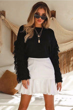 Load image into Gallery viewer, Solid Color Round Neck Long Sleeve Tassel Sweater