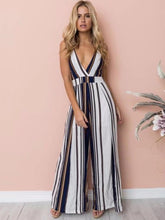 Load image into Gallery viewer, Spaghetti Strap Stripe Wide Leg Pants Jumpsuit