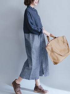 Loose Linen Cotton Pockets Button Casual Dress