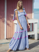 Load image into Gallery viewer, 2018 Summer Boho Pompoms Split Beach Maxi Dress