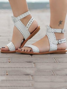 Solid Color Casual Open Toe Flat Sandals Shoes