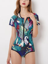 Load image into Gallery viewer, Connected Surfing Suit Short Sleeve Women Swimming Suit Hot Spring Swimming Suit