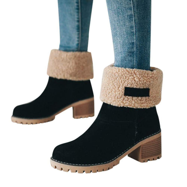 Brushed Thickness Solid Color Round Toe Flock Short Boots